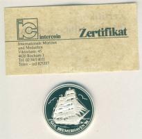 NSZK 1986. "Bremenhaven-árbócos hajó" Ag emlékérem, 17g T:PP Tanúsítvánnyal, díszdobozban!