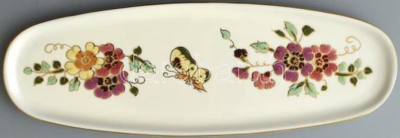 Zsolnay pillangómintás kupicás készlet, 4 db pohár + tálca. Kézzel festett, jelzett, az egyik poháro...