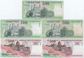 2004-2007. 200Ft (3xklf) + 2006. 500ft "EB" "A forradalom 50. évfordulója 1956. októb...