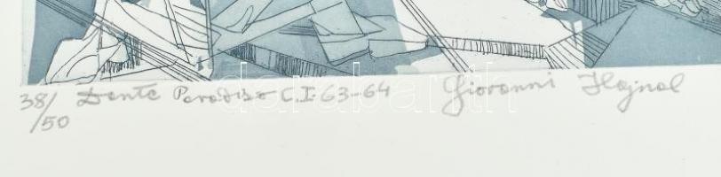 Hajnal János (1913-2010): Dante Paradiso C.I. 63-64, illusztráció. Színes rézkarc, papír, jelzett, 3...