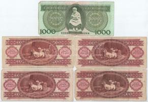 Vegyes 9db-os forint bankjegy tétel, közte 1996. 1000Ft "F" T:III,III-