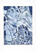 Hajnal János (1913-2010): Dante inferno illusztráció V, 1994. Színes rézkarc, papír, jelzett, 39x29 cm.