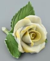 Herendi porcelán rózsa, kézzel festett, jelzett, kis kopással, a levél szélén apró lepattanásokkal, 7,5x7x6 cm
