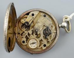 Antik Michronometre kulcsos zsebóra, különleges, városrészletet ábrázoló vésett híddal és kis irányt...