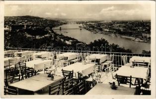 1935 Budapest XI. Gellérthegyi Kioszk terasza, kilátás a Királyi vár és a Lánchíd felé (EK)