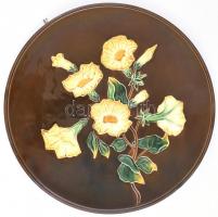 Schütz Cilli fali tál, virág díszítéssel, kézzel festett mázas fajansz, jelzett, hibátlan. d: 40 cm