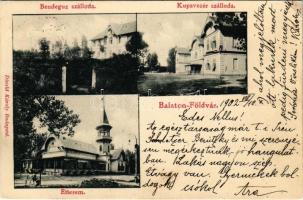 1902 Balatonföldvár, Bendegúz szálloda, Kupavezér szálloda, étterem. Divald Károly kiadása (EK)