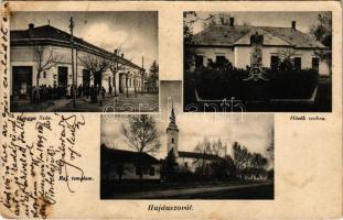 1939 Hajdúszovát, Református templom, Hősök szobra, emlékmű, Hangya Szövetkezet üzlete és saját kiadása (r)