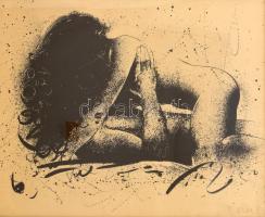Szyksznian Wanda (1948-): Szerelmesek (erotikus grafika), 1987. Szitanyomat, papír. Jelzett, számozott: 40/32. Üvegezett fa keretben, 47x62 cm