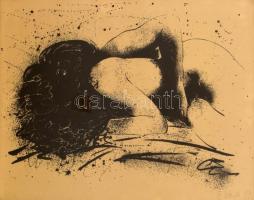Szyksznian Wanda (1948-): Szerelem (erotikus grafika), 1987. Szitanyomat, papír. Jelzett, számozott: 40/32. Üvegezett fa keretben, 47x62 cm