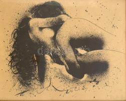 Szyksznian Wanda (1948-): Szeretkezők (erotikus grafika), 1987. Szitanyomat, papír. Jelzett, számozott: 40/32. Üvegezett fa keretben, 47x62 cm