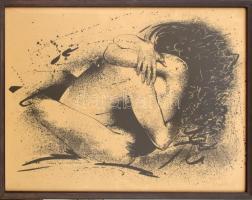 Szyksznian Wanda (1948-): Ölelkező pár (erotikus grafika), 1987. Szitanyomat, papír. Jelzett, számoz...