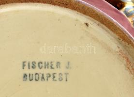 Szecessziós díszváza. Formába öntött porcelánfajansz, palástján áttört aranybrokát díszítménnyel. Fe...