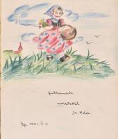 1938 Emlékkönyv szép állapotban, 49 oldalon beírással rajzokkal vegyesen, korának megfelelő állapotb...