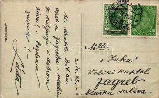 1933 Újvidék, Novi Sad; vasúti híd, rakpart, uszályok / railway bridge, quay, barges