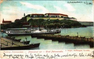 1905 Albrecht gőzüzemű oldalkerekes személyhajó Újvidéken a Péterváradi várral / Hungarian passenger steamship in Novi Sadby the Petrovaradin castle (EB)