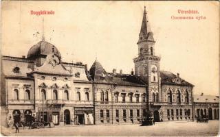 1912 Nagykikinda, Kikinda; Városház, Pentz Miklós, Pentz Péter, Schwarz Simon és Dávid üzlete / town hall, shops (EK)
