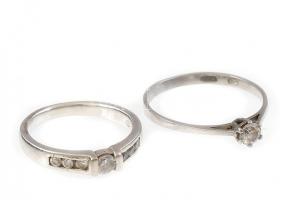 Ezüst(Ag) szoliter köves gyűrű + sokköves gyűrű, jelzett, méret: 52-60, bruttó: 3,74 g