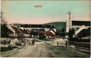 Csejte, Csejthe, Cachtice; utca, templom. Blau kiadása / street view, church (EK)
