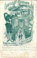 Budapest V. Förster János söntése az Apostolokhoz, söröző reklámlapja. Kigyó utca 6. Art Nouveau (EB)