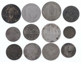12db-os, gyengébb tartású magyar és külföldi Ag érmetétel (érmék összsúlya: 36,25g), közte Ausztria 1894. 1K Ag Ferenc József (2x) T:3-4 12pcs, Hungarian and foreign Ag coin lot in weaker condition (total weight of the coins: 36,25g), within Austria 1894. 1 Corona Ag Franz Joseph (2x) C:F-G