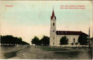 1908 Daruvár, Daruvar; Római katolikus templom és iskola / church and school (EK)