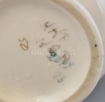 Szecessziós díszváza, kézzel festett, aranyozott porcelán, jelzett, kopott, m: 23cm