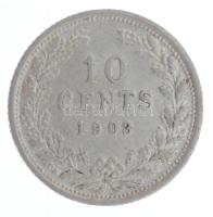 Hollandia 1903. 10c Ag I. Vilma T:2- Netherlands 1903. 10 Cents Ag Wilhelmina C:VF Krause KM#135