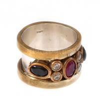 Aranyozott ezüst(Ag) gyűrű, kövekkel, jelzett, méret: 52, bruttó: 6,31 g