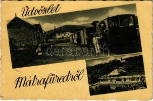 1950 Mátrafüred (Gyöngyös), vasútállomás, kisvasút, gőzmozdony, strand (EK)