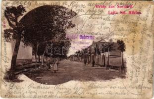 1901 Lajtaszentmiklós, Neudörfl an der Leitha; utca / Strasse / street (gyűrődések / creaes)