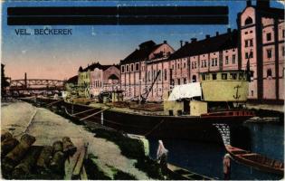 Nagybecskerek, Zrenjanin, Veliki Beckerek; Dungyerszky sörgyár, híd, ERNŐ uszály, lakóhajó / Bierbrauerei / brewey, barge, bridge