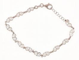 Ezüst(Ag) áttört szívecskés karkötő, jelzett, h: 19 cm, nettó: 2,47 g