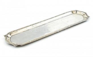 Ezüst (Ag) tálca 1867-1937 közötti fémjellel, virágos széllel 32x9 cm 117 g