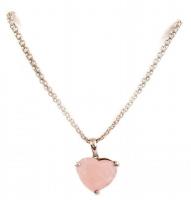 Ezüst(Ag) nyaklánc, szív alakú rózsakvarc medállal, jelzett, h: 38 cm, bruttó: 28,16 g