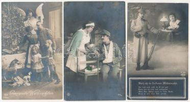3 db RÉGI katonai romatikus üdvözlő képeslap / 3 pre-1945 military romantic greeting postcards