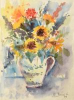 ifj Búnó jelzéssel: Virág csendélet. Akvarell, papír. Jelzett, üvegezett keretben 22x16 cm