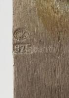 Ezüst(Ag) bőrszíjas karkötő, borostyánnal, jelzett, sérült, bruttó: 19,76 g