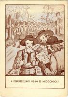 A cserkészleány vidám és meggondolt. A Magyar Cserkészleány Szövetség kiadása / Hungarian girl scout art postcard s: M. Geőcze E. (EK)