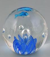 Muranói delfines üveg levélnehezék, kisebb hibával, m: 9 cm
