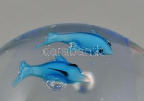 Muranói delfines üveg levélnehezék, kisebb hibával, m: 9 cm