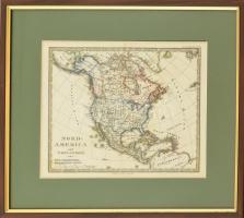 cca 1870-1890 Német nyelvű Észak-Amerika és Nyugat-India térkép a Stieler-féle iskolai atlaszból, Gotha: Justus Perthes kiadása. Üvegezett fa keretben, 19×23 cm