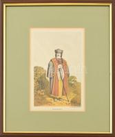 W.H. M. Farlane (?-?), XIX. sz.: Magyar viselet (Hungary). Színes litográfia, papír. Jelzett a metszeten. Üvegezett fa keretben, 20×12,5 cm