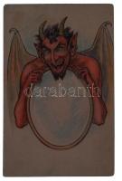 Krampusz tükörrel. Átvilágítós litho / Krampus with mirror. WSSB 998 hold to light litho (EK)