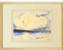 Marsovszky Endre (1916 - 1989): Táj, tóval. Akvarell, papír, Jelzett. üvegezett keretben 26x37,5 cm