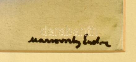 Marsovszky Endre (1916 - 1989): Táj, tóval. Akvarell, papír, Jelzett. üvegezett keretben 26x37,5 cm