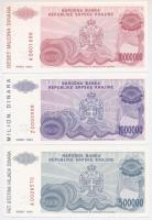 Horvátország / Krajnai Szerb Köztársaság 1994. 500.000D + 1.000.000D pótkiadás Z 0000988 sorszámmal + 10.000.000D T:I  Croatia / Republic of Serbian Krajina 1994. 500.000 Dinara + 1.000.000 Dinara replacement banknote Z 0000988 + 10.000.000 Dinara C:UNC