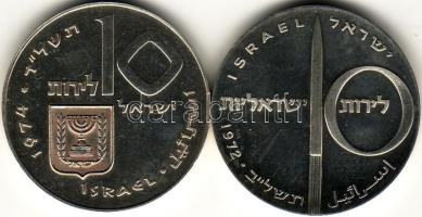 Israel 1972 10L + 1974 10L 2db emlékpénz ezüstáron! T:PP