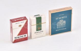 3 db különféle bontatlan doboz cigaretta (St. Moritz, Magnum, Fortuna)