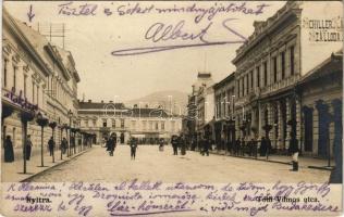 1910 Nyitra, Nitra; Tóth Vilmos utca, Schiller Kávéház és szálloda, / street, hotel and cafe, shops. photo